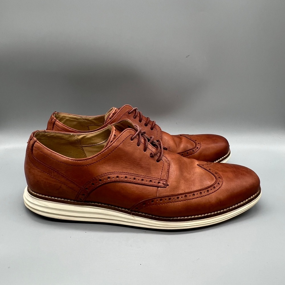 Cole Haan Shoes Men 12 Brown Leather Grand OS Wingtip Oxford Brogue Dress Casual